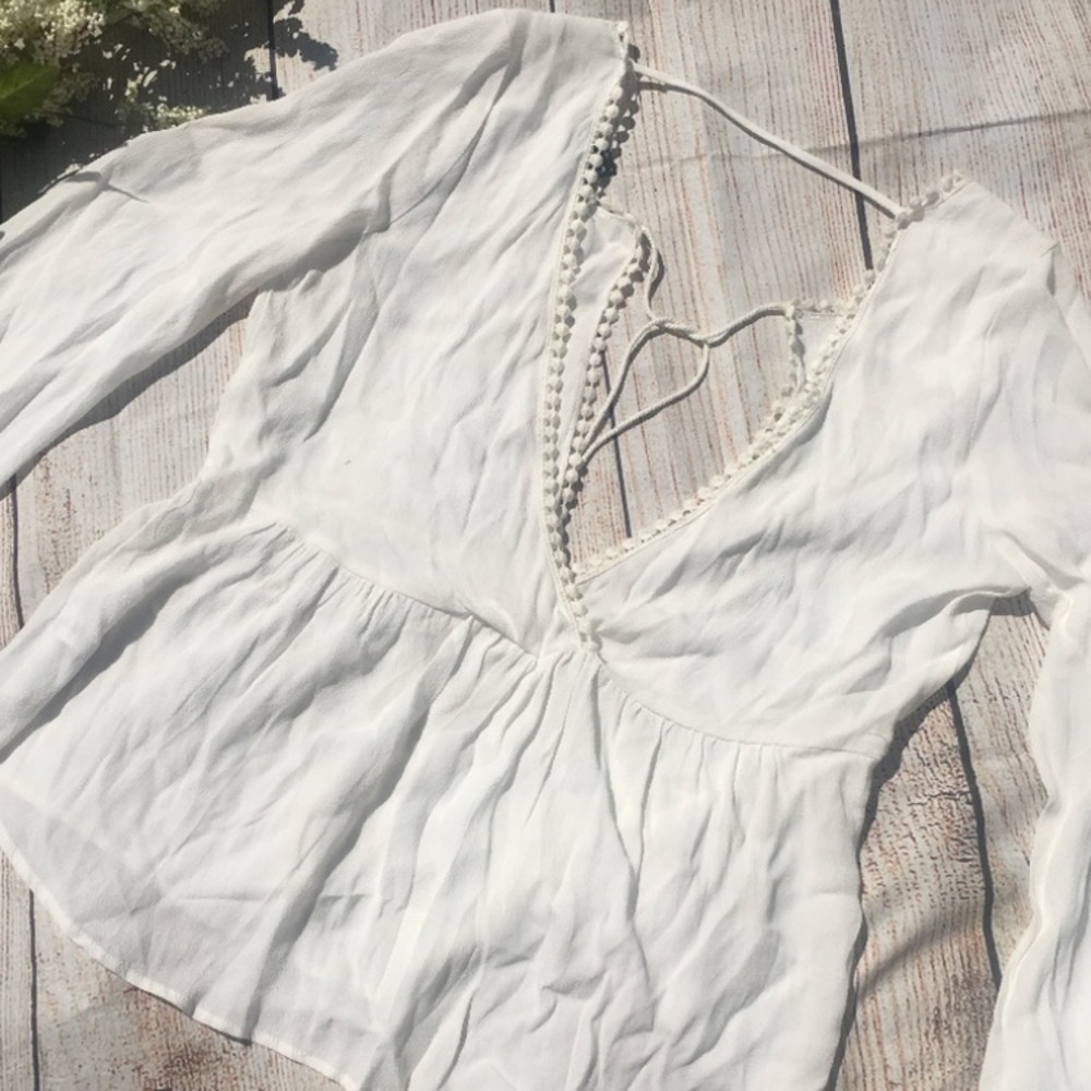 F21 tassel tie embroider top
